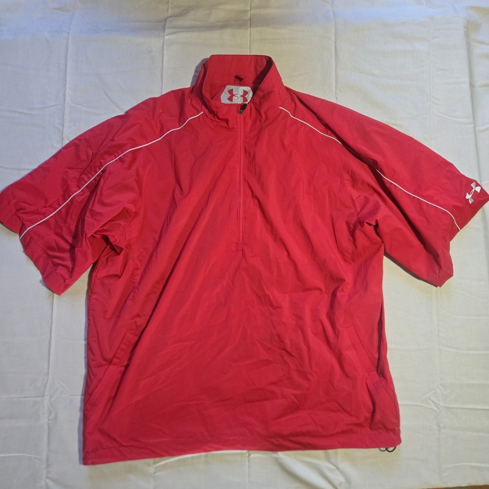 Under Armour Performance Golf Jacket Mens Large Red Short Sleeve 1/4 Zip Wind